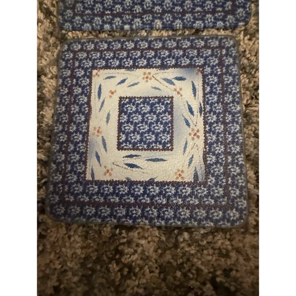 Lot of 3 Temptations Blue Old World Glass Trivets Square Appx 6.25" 7" 8" - Picture 2 of 4